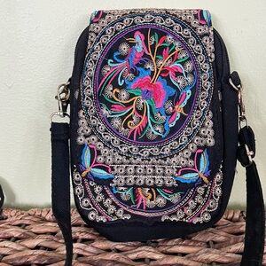 Embroidered Mini Crossbody Bag Floral Vintage Boho Purse